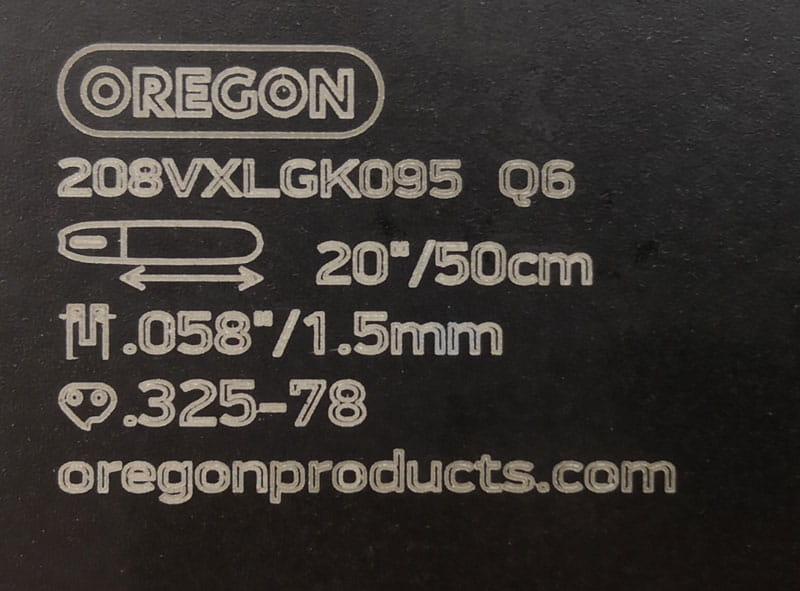 Oznaczenia na prowadnicy Oregon 208VXLGK095